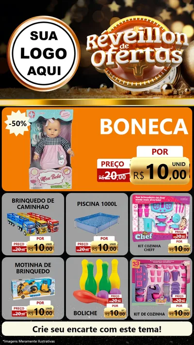 Modelo de Rede Social para Stories com o tema Réveillon de Ofertas para Brinquedos