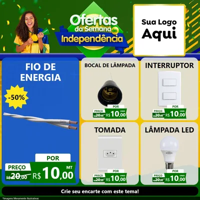 Modelo de Rede Social para Feed Facebook com o tema Ofertas da Semana da Independência para Materiais Elétricos