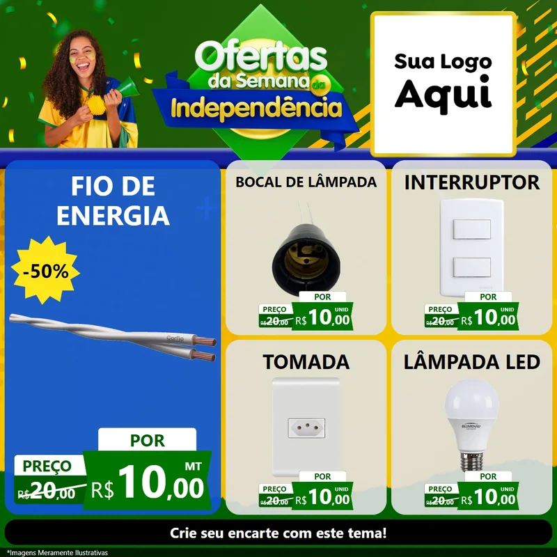 Modelo de Rede Social para Feed Facebook com o tema Ofertas da Semana da Independência para Materiais Elétricos