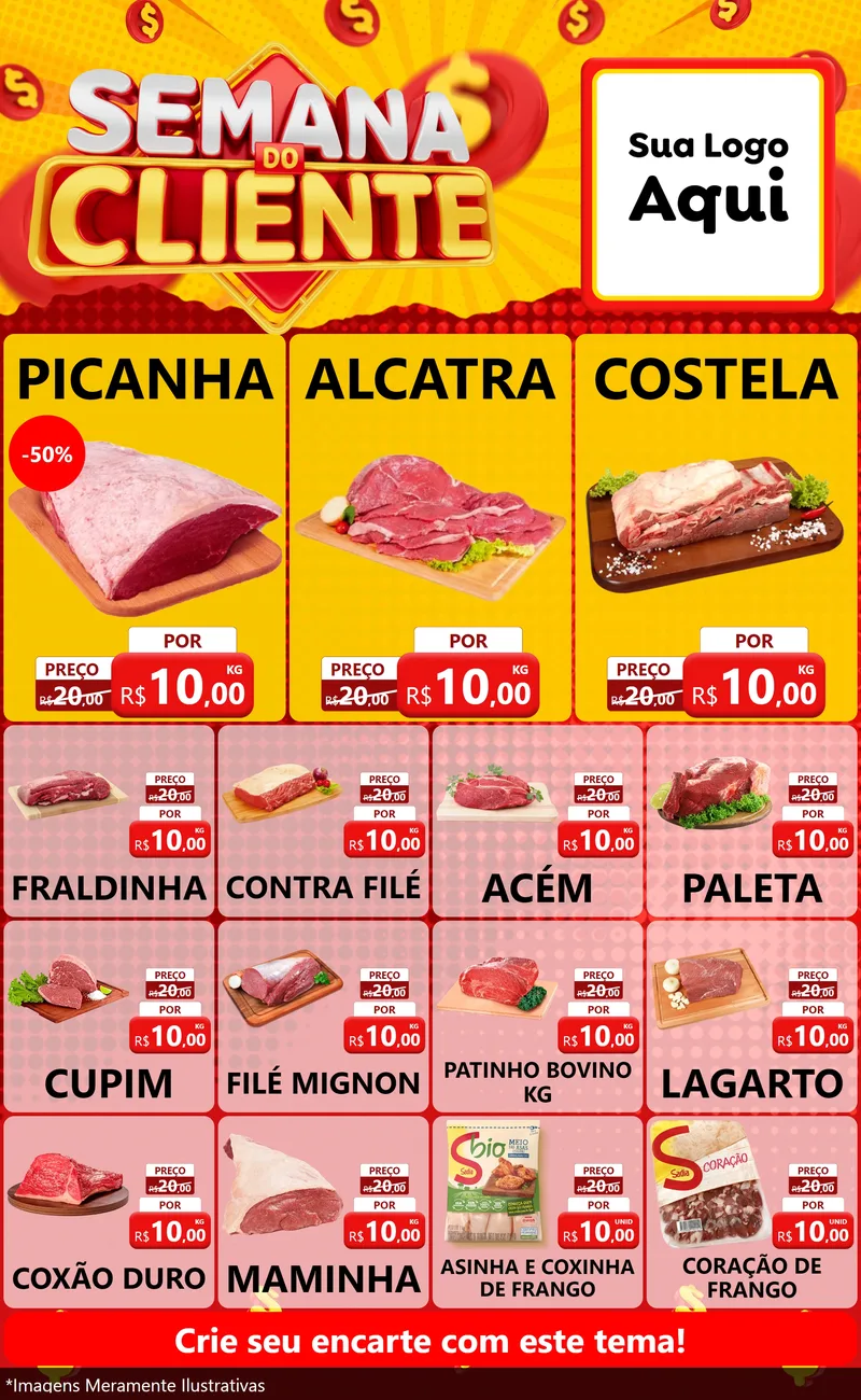 Modelo de Encarte para Encarte Grande com o tema Semana do Cliente para Açougue