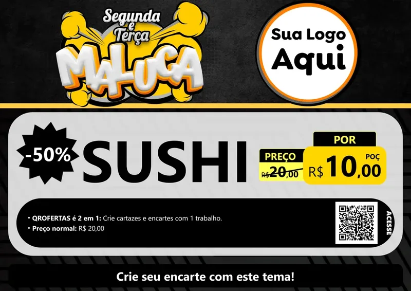 Modelo de Cartaz para Cartaz A4 Horizontal com o tema Segunda e Terça Maluca para Comida japonesa