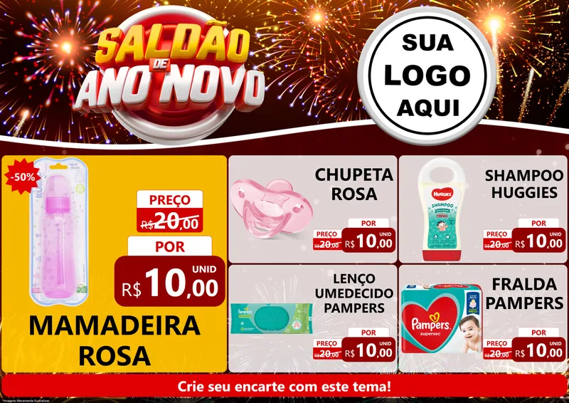Modelo de Encarte para Encarte A4 Horizontal com o tema Saldão de Ano Novo para Bebês