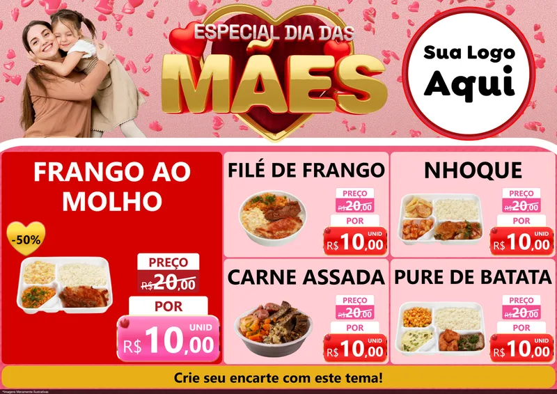 Modelo de Encarte para Encarte A4 Horizontal com o tema Especial Dia Das Mães para Restaurante