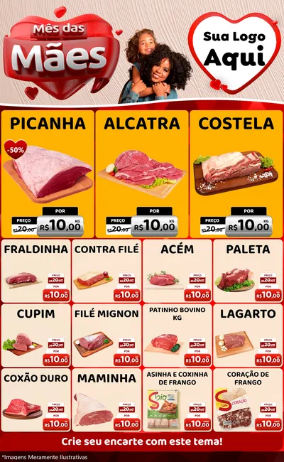 Modelo de Encarte para Encarte Grande com o tema Mês das Mães para Açougue