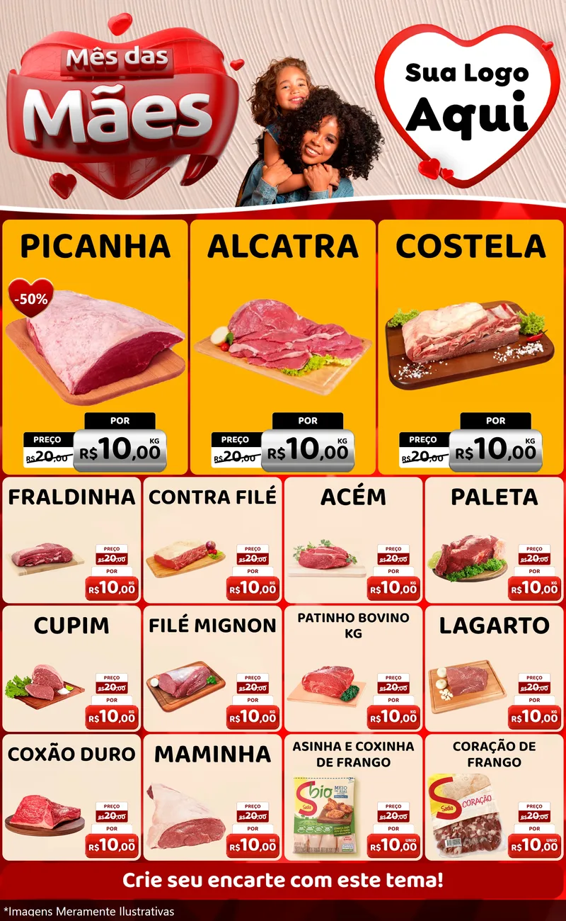 Modelo de Encarte para Encarte Grande com o tema Mês das Mães para Açougue