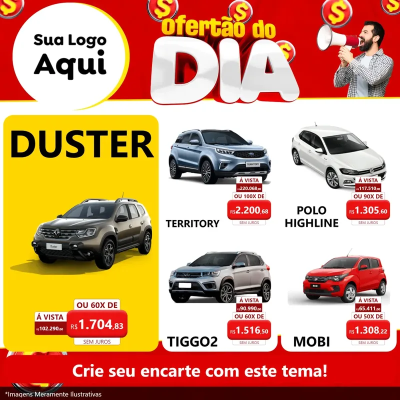 Modelo de Rede Social para Feed Facebook com o tema Ofertão do dia para Concessionaria de Carros
