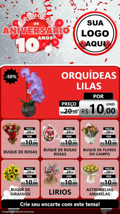 Modelo de Rede Social para Stories com o tema Promoção de Aniversário - 10 Anos para Floricultura e jardim