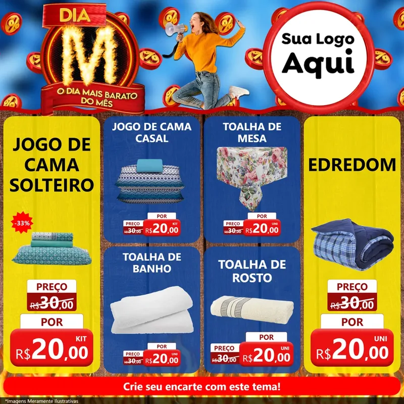 Modelo de Rede Social para Feed Facebook com o tema Dia M - O Dia Mais Barato Do Mês para Cama, Mesa e Banho