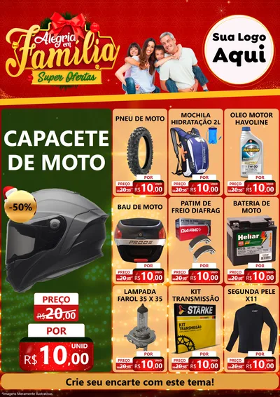 Modelo de Encarte para Encarte A4 Vertical com o tema Alegria em Família Super Ofertas - Natal para Moto peças