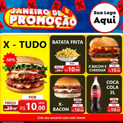Modelo de Rede Social para Feed Facebook com o tema Janeiro de Promoção para Hamburgueria
