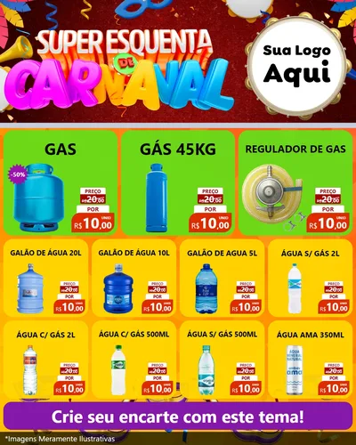 Modelo de Rede Social para Feed Instagram com o tema Super Esquenta de Carnaval para Água e gás