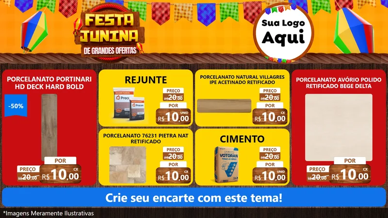 Modelo de TV para TV Horizontal com o tema Festa Junina de Grandes Ofertas para Pisos e revestimentos