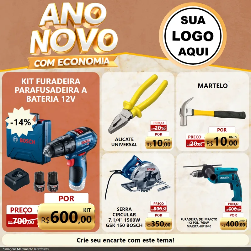 Modelo de Rede Social para Feed Facebook com o tema Ano Novo Com Economia para Maquinas e Ferramentas