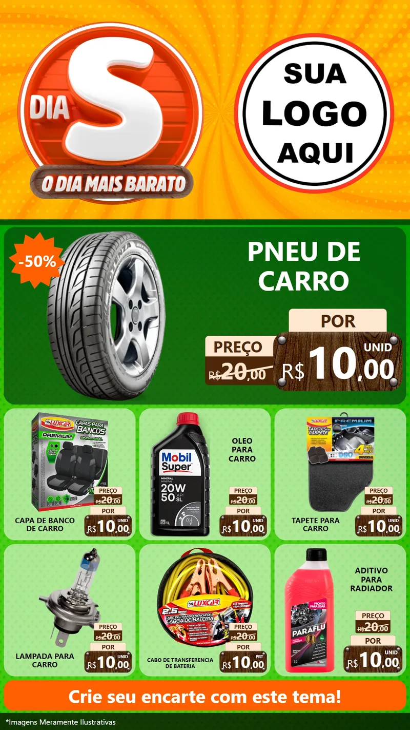 Modelo de Rede Social para Stories com o tema Dia S - O Dia Mais Barato para Auto peças