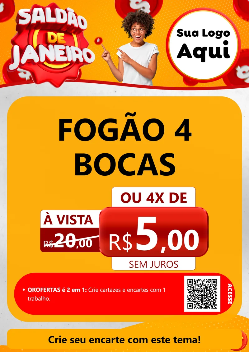 Modelo de Cartaz para Cartaz A4 Vertical com o tema Saldão de Janeiro para Móveis e Eletro
