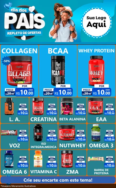 Modelo de Encarte para Encarte Grande com o tema Dia Dos Pais Repleto de Ofertas para Suplementos alimentares