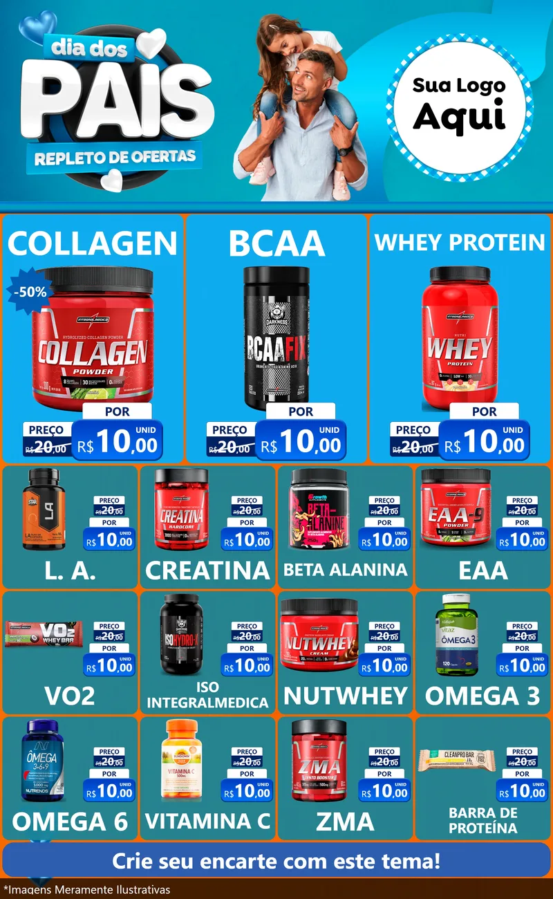 Modelo de Encarte para Encarte Grande com o tema Dia Dos Pais Repleto de Ofertas para Suplementos alimentares