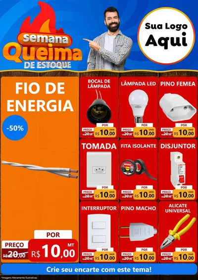 Modelo de Encarte para Encarte A4 Vertical com o tema Semana Queima de Estoque para Materiais Elétricos
