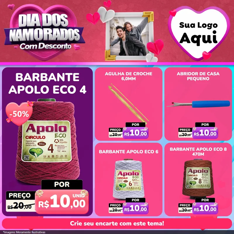 Modelo de Rede Social para Feed Facebook com o tema Dia Dos Namorados Com Desconto para Armarinho e Aviamentos