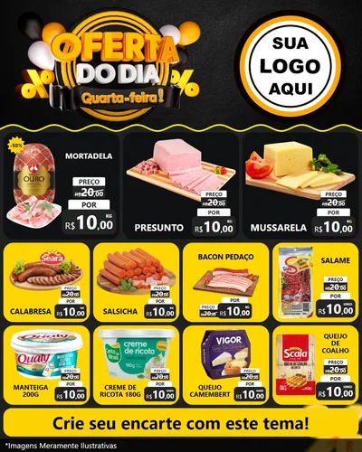 Modelo de Rede Social para Feed Instagram com o tema Oferta do Dia - Quarta Feira! para Frios e Laticínios