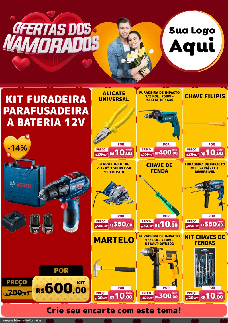 Modelo de Encarte para Encarte A4 Vertical com o tema Ofertas Dos Namorados para Maquinas e Ferramentas