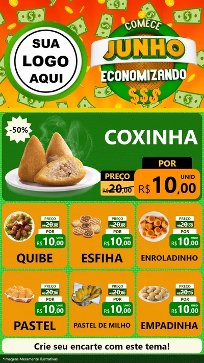 Modelo de Rede Social para Stories com o tema Comece Junho Economizando para Salgadaria