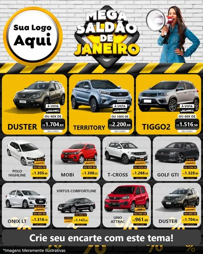 Modelo de Rede Social para Feed Instagram com o tema Mega Saldão de Janeiro para Concessionaria de Carros