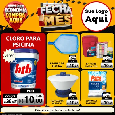 Modelo de Rede Social para Feed Facebook com o tema Fecha Mês para Produtos para Piscina