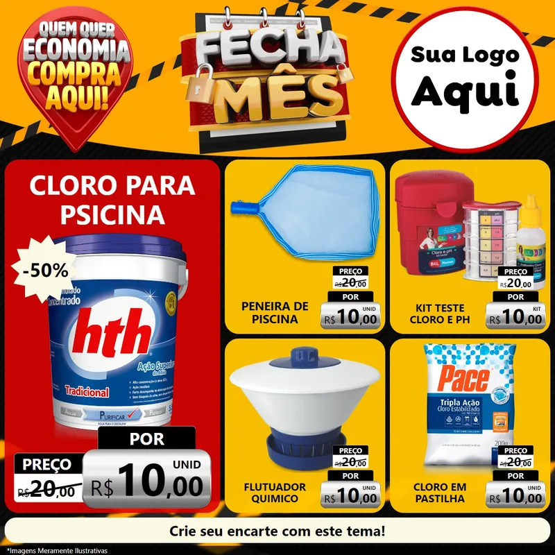 Modelo de Rede Social para Feed Facebook com o tema Fecha Mês para Produtos para Piscina