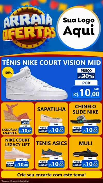 Modelo de Rede Social para Stories com o tema Arraiá de Ofertas - Junina para Calçados