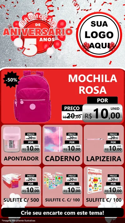 Modelo de Rede Social para Stories com o tema Promoção de Aniversário - 5 Anos para Papelaria