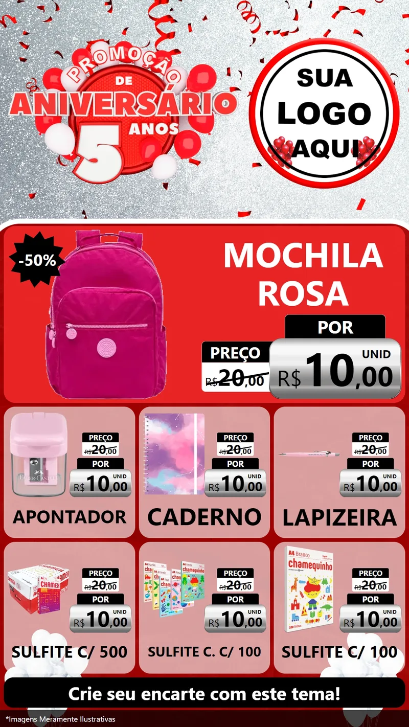 Modelo de Rede Social para Stories com o tema Promoção de Aniversário - 5 Anos para Papelaria