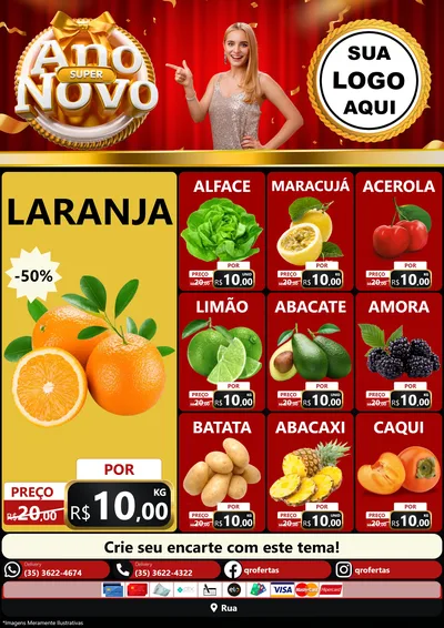 Modelo de Encarte para Encarte A4 Vertical com o tema Super Ano Novo para Hortifrúti