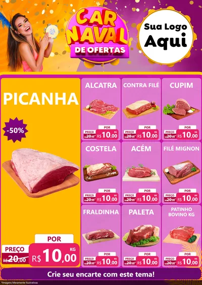 Modelo de Encarte para Encarte A4 Vertical com o tema Carnaval de Ofertas para Açougue
