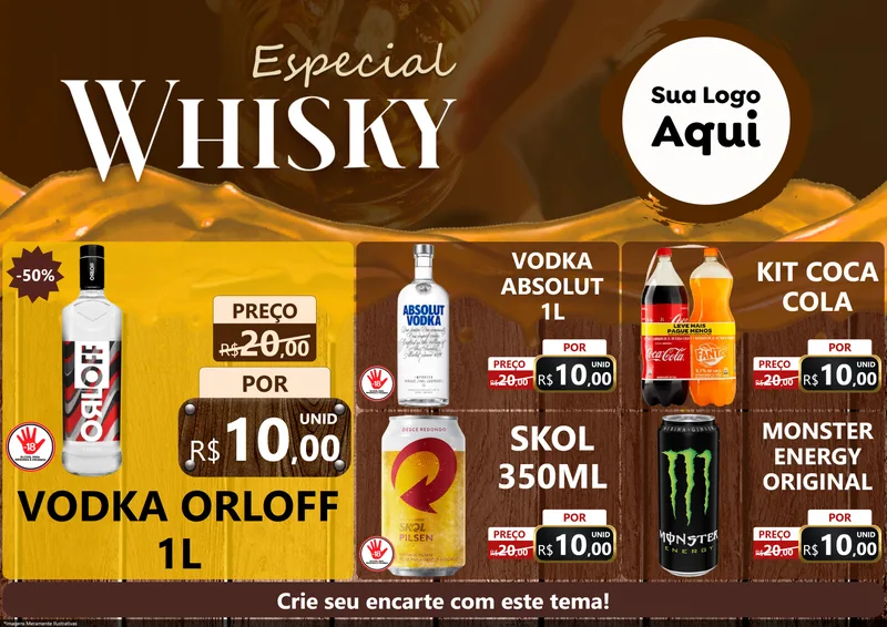 Modelo de Encarte para Encarte A4 Horizontal com o tema Especial Whisky para Distribuidora de bebidas
