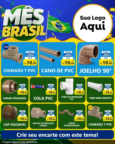 Modelo de Rede Social para Feed Instagram com o tema Mês do Brasil para Tubos e conexões