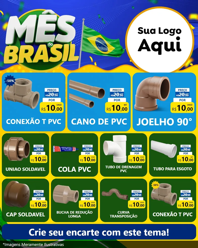 Modelo de Rede Social para Feed Instagram com o tema Mês do Brasil para Tubos e conexões