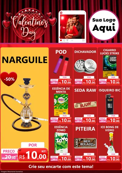 Modelo de Encarte para Encarte A4 Vertical com o tema Valentine's Day para Tabacaria