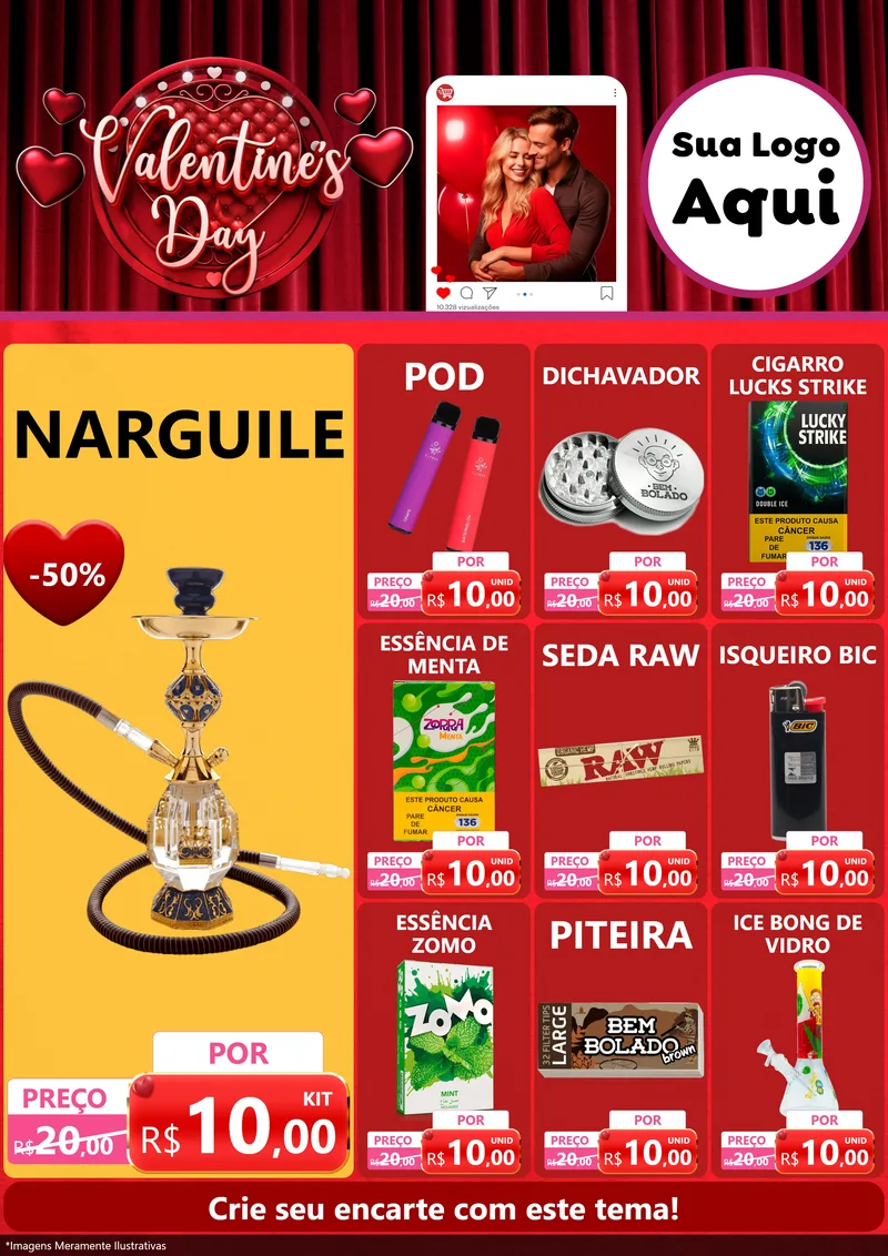 Modelo de Encarte para Encarte A4 Vertical com o tema Valentine's Day para Tabacaria