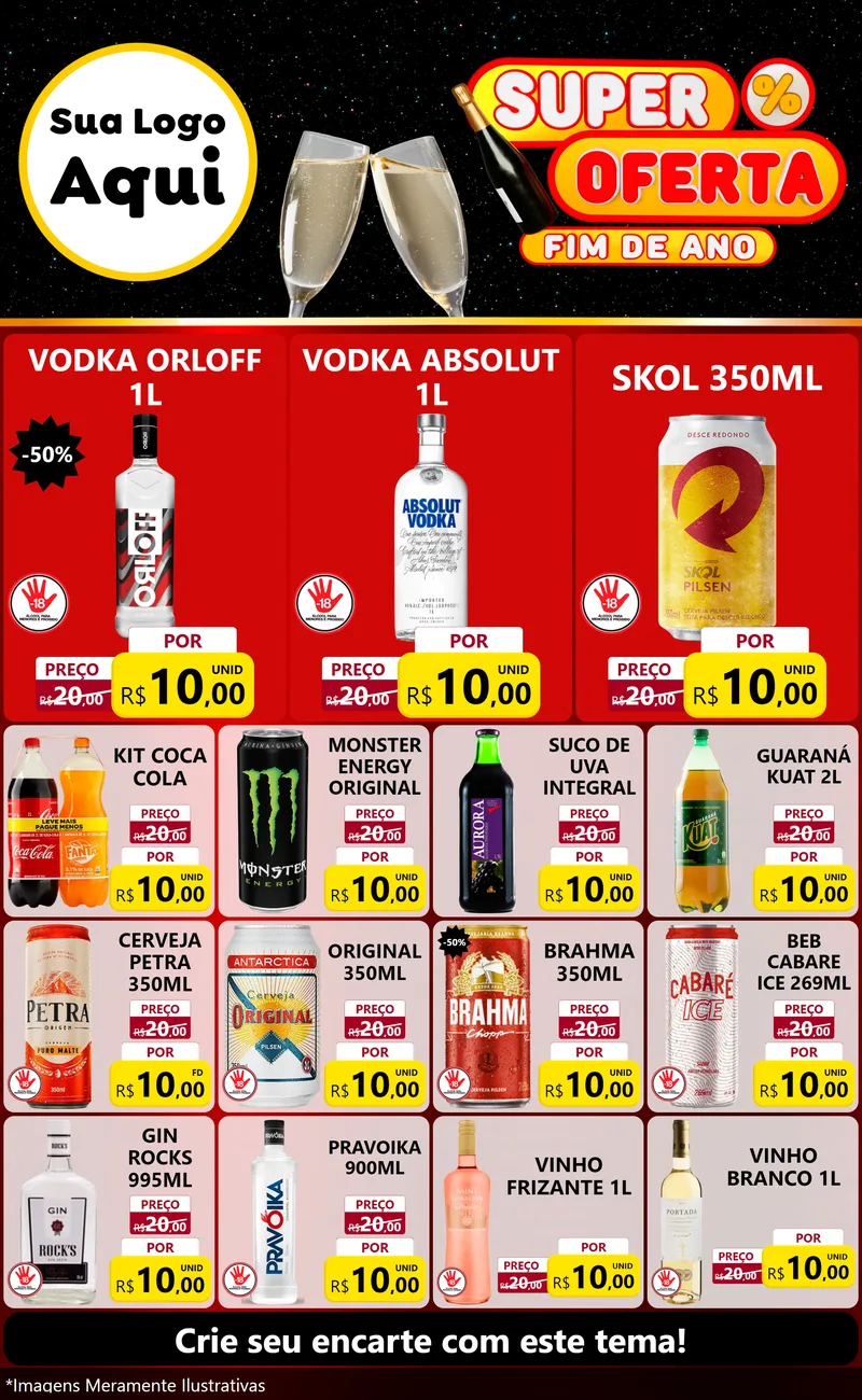Modelo de Encarte para Encarte Grande com o tema Super Oferta Fim de Ano para Distribuidora de bebidas
