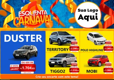 Modelo de Encarte para Encarte A4 Horizontal com o tema Esquenta de Carnaval para Concessionaria de Carros