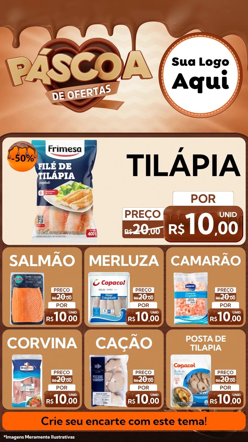 Modelo de Rede Social para Stories com o tema Páscoa de Ofertas para Peixaria