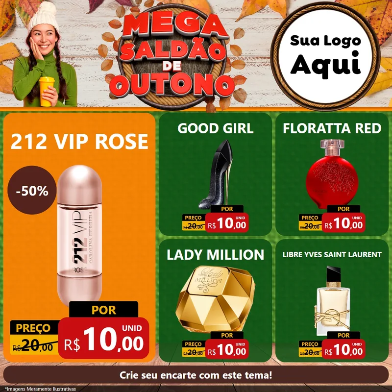 Modelo de Rede Social para Feed Facebook com o tema Mega Saldão de Outono para Perfumes