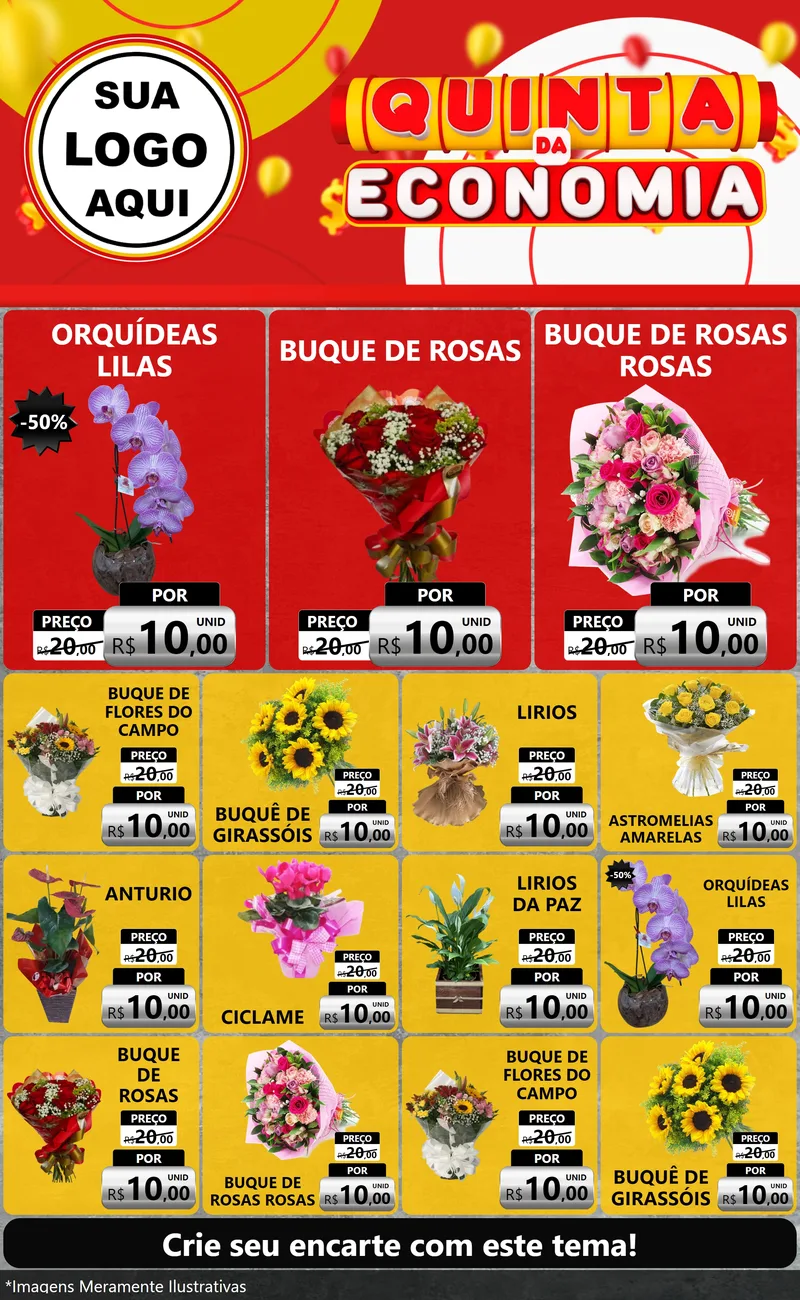 Modelo de Encarte para Encarte Grande com o tema Quinta da Economia para Floricultura e jardim