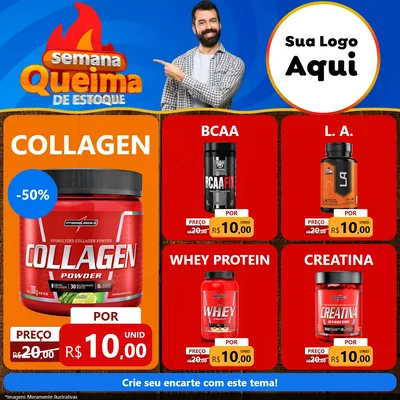 Modelo de Rede Social para Feed Facebook com o tema Semana Queima de Estoque para Suplementos alimentares