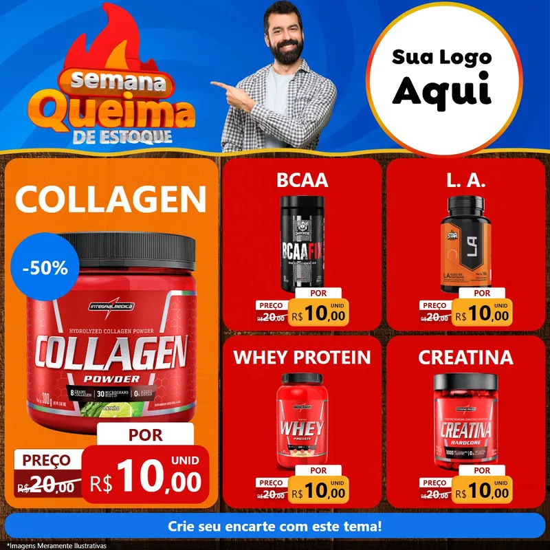 Modelo de Rede Social para Feed Facebook com o tema Semana Queima de Estoque para Suplementos alimentares