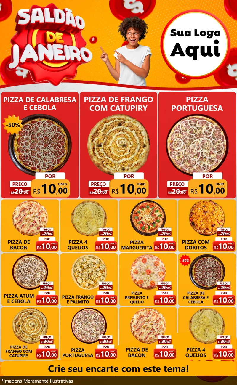 Modelo de Encarte para Encarte Grande com o tema Saldão de Janeiro para Pizzaria
