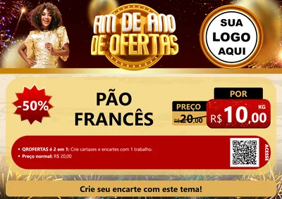 Modelo de Cartaz para Cartaz A4 Horizontal com o tema Fim de Ano de Ofertas para Padaria