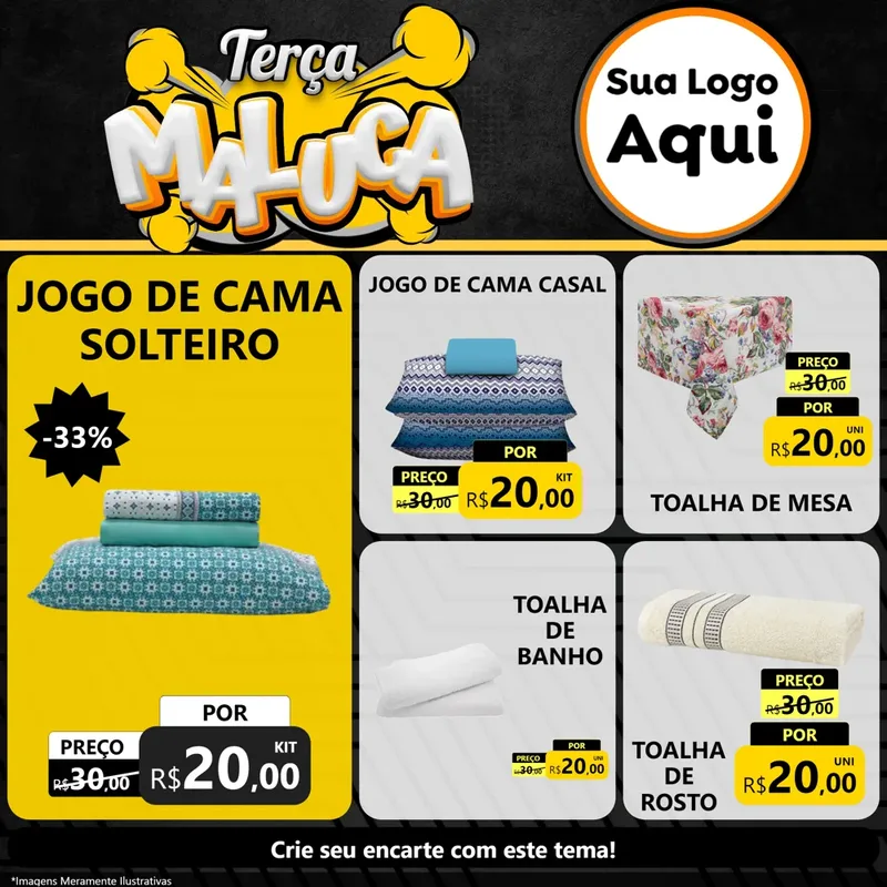 Modelo de Rede Social para Feed Facebook com o tema Terça Maluca para Cama, Mesa e Banho