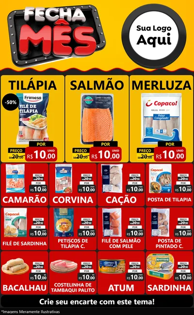 Modelo de Encarte para Encarte Grande com o tema Fecha Mês para Peixaria